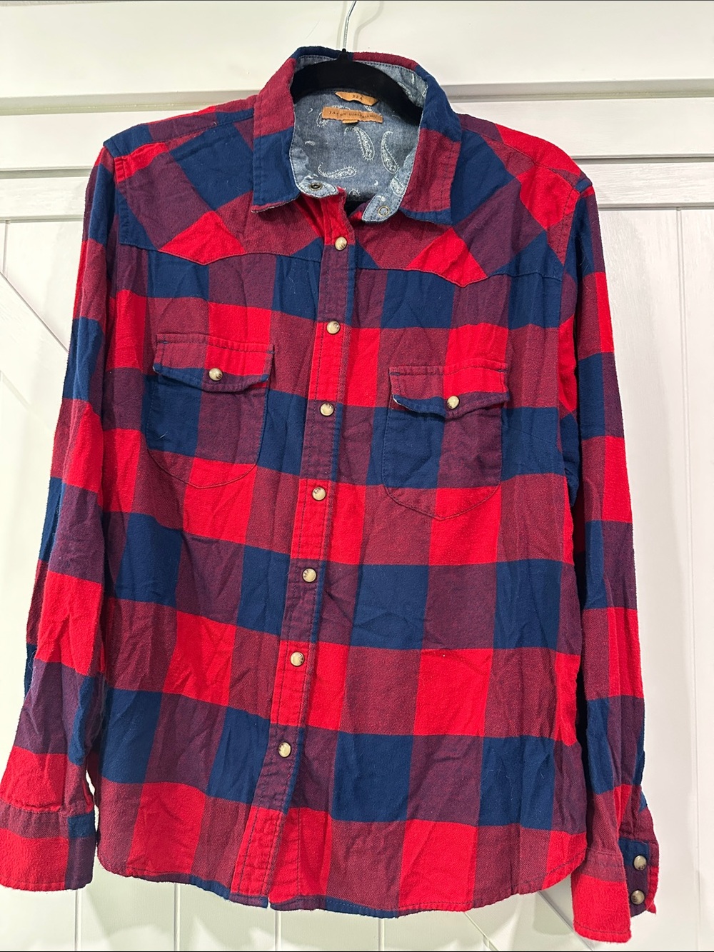 JACHS Girlfriend Red and Navy Plaid Button-Down Shirt